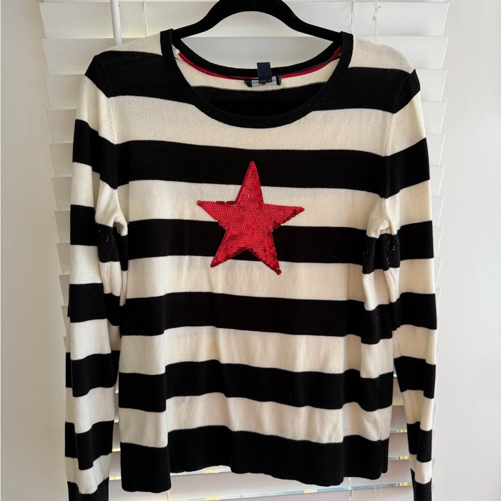 Tommy Hilfiger Black and White Striped Top with Red Star